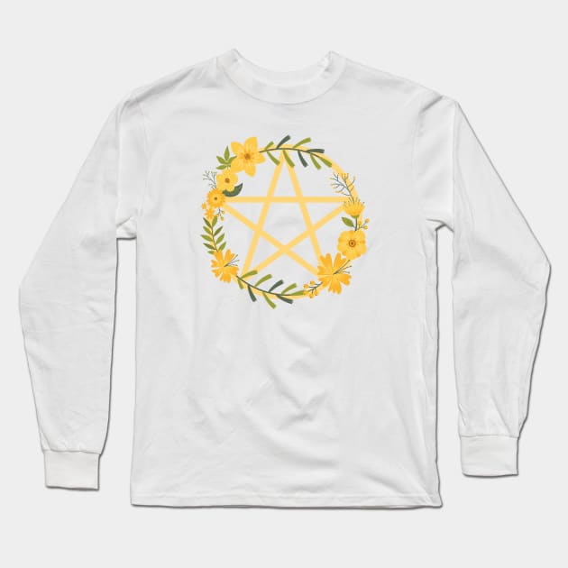 Spring Floral Pentacle Design Cheeky Witch® Long Sleeve T-Shirt by Cheeky Witch